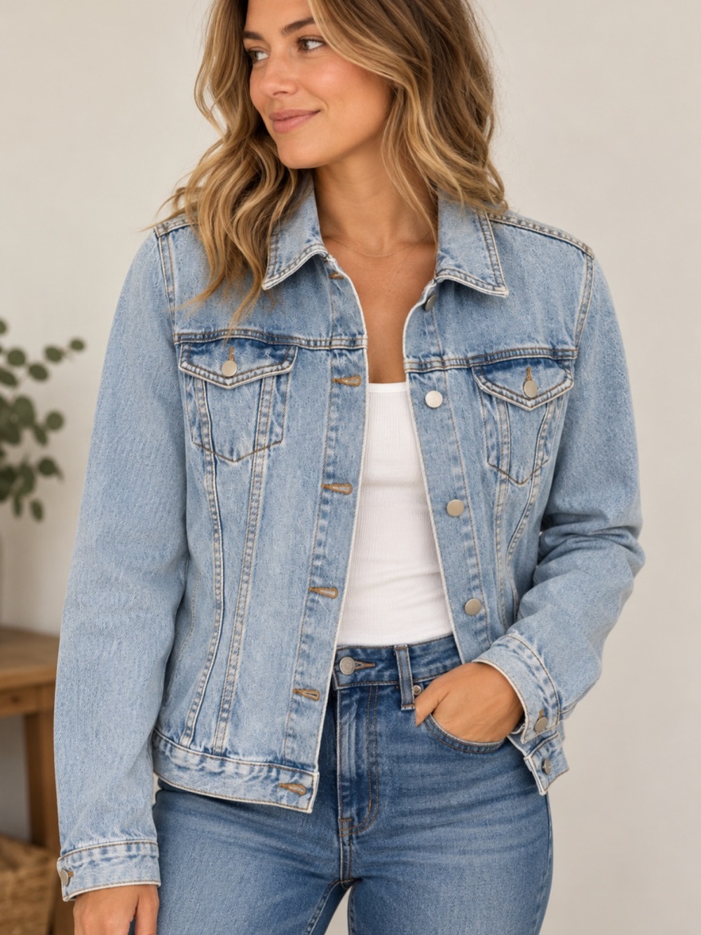 Sundance Catalog Company Light Wash Denim Trucker Jacket Large